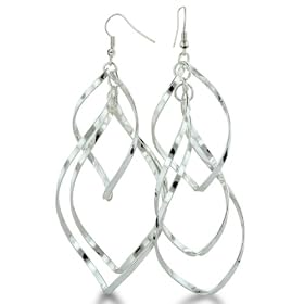 Shiny Lightweight Silver Tone Spiral Dangle Earrings: Jewelry