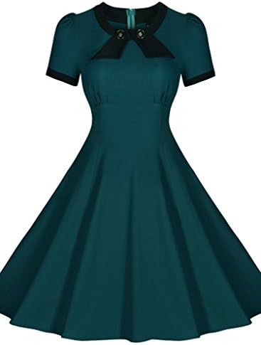 JOYEASYBUY Women's Scoop Neck Elengant Bow Vintage Casual Party Evening Dress Green X-Large