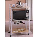 White Microwave Cart With Two Shelves & Wheels