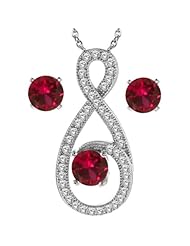 2.40 Ct Round Red Created Ruby 925 Sterling Silver Pendant Earrings Set