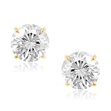14k Yellow Gold 3-carat White Cubic Zirconia Round Stud Earrings
