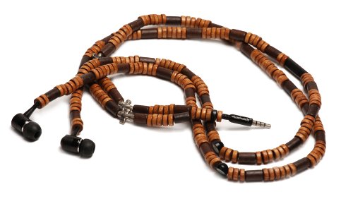 handcandy HF001SC The PIPELINE DuneTunes Stereo Headphone Necklace, Natural Wood Brown/Dark Brown/Silver