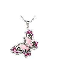 Pink Enamel Sterling Silver Butterfly Pendant with Pink CZs