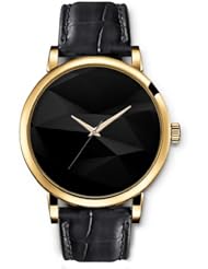 SPRAWL Aanalog Fashion Series Gold Ladies Watches of Genuine Black Leather Strap,Unique Wrist Watch for Women Girls Designed with Dark gray figures