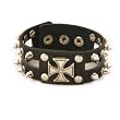 Rockabilly Iron Cross with Metal Spike Leather Wrist Band Bracelet