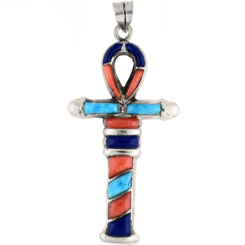 Egyptian Jewelry Silver Ankh of Life Stone Pendant