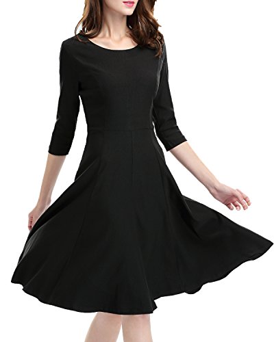 OUGES Women's 3/4 Sleeve Fit and Flare Dress,with Pocket
