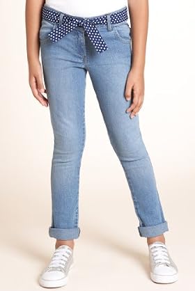 Cotton Rich Turn Up Hem Skinny Jeans with Belt