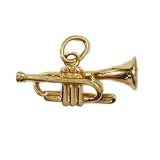 14K Gold Vintage Trumpet Charm, three-dimensional