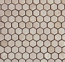 Crema Marfil 1" Hexagon Mosaic Tumbled and Honed