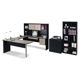 U-Shaped Desk Set 3 in Sand Granite and Charcoal - In Space New Generation - Bestar Office...