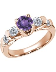 1.63 Ct Round Purple Amethyst G/H Diamond 18K Rose Gold Ring