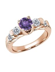 1.63 Ct Round Purple Amethyst G/H Diamond 18K Rose Gold Ring