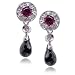 14k White Gold Black Spinel Rubelite & Diamond Tear Drop Earrings