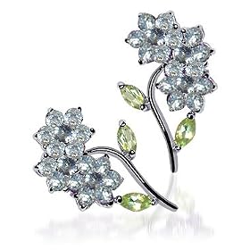 Genuine .925 Sterling Silver Peridot Blue Topaz Gemstone Flower Post Earrings by Gem Avenue