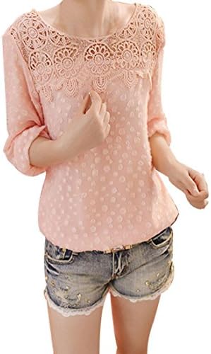 Korean Chiffon Lace Crochet Short Sleeve Crew Neck Tee Shirts Blouse Tops M-XXL
