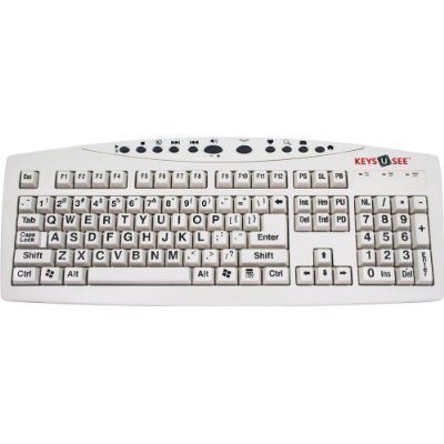 Large Print USB Computer Keyboard (White with Black Letters) for Visually Impaired Individuals with Low Vision