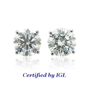 Click here to buy IGL Certified 18k White or Yellow Gold Diamond Stud Earrings (G, SI2-SI3, 0.60 carat)-Appraisal... by Diamond Delight.