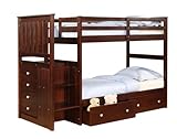 Twin over Twin Mission Stairway Bunk Bed in Cappuccino with Built-in Chest  ....