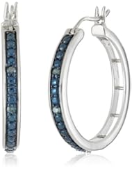 Sterling Silver Blue Diamond Hoop Earrings (0.10 cttw, H-I Color, I1-I2 Clarity)
