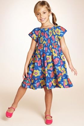 Pure Cotton Frill Floral Woven Dress