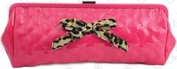 New Lux De Ville Date Clutch Pink Patent Vinyl with Leopard Bow Purse Handbag Rockabilly Retro Punk