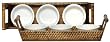 Woven Rattan Rectangle Basket with Three Ceramic Round 10oz Bowls 19.5"L x 4"D