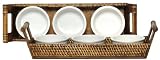 Woven Rattan Rectangle Basket with Three Ceramic Round 10oz Bowls 19.5"L x 4"D