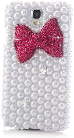 EVTECH(TM) 3D Pearls Bow Bowknot Series Bling Handmade Crystal Rhinestone Heart Diamond Bling Cover Soft Faceplate Case for Samsung Galaxy Note 3 SM-N9000 N9002 N9005(100% Handcrafted)