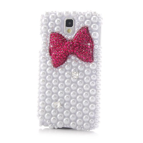 EVTECH(TM) 3D Pearls Bow Bowknot Series Bling Handmade Crystal Rhinestone Heart Diamond Bling Cover Soft Faceplate Case for Samsung Galaxy Note 3 SM-N9000 N9002 N9005(100% Handcrafted)