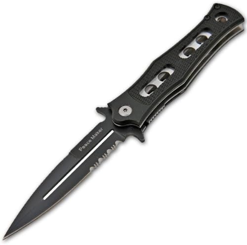 9" Trigger Assisted Tactical Folding Pocket Knife - Black Peace Maker Blade and Black Handle