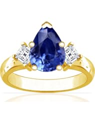 14K Yellow Gold Pear Cut Blue Sapphire Three Stone Ring