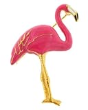 Gold plated and vitreous hand enameled pink flamingo pin or brooch