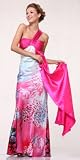 #56383 Fuchsia Print One Shoulder Satin Evening Prom Dress