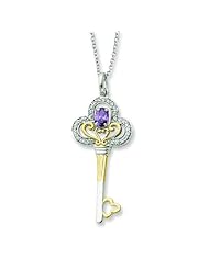 Sterling Silver & Gold-plated Feb. CZ Birthstone Key 18in Necklace.