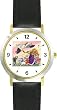 Group of Mother Goose Characters by Artist: Sylvia Long - WATCHBUDDY&reg; DELUXE TWO-TONE THEME WATCH - Arabic Numbers - Black Leather Strap-Size-Large ( Men's Size or Jumbo Women's Size )