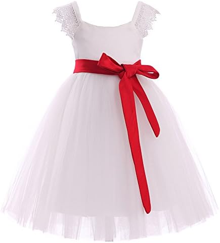 EnjoyBuys Infant Toddler Girls Dress With Sash Ball Gown Tulle Zipper Flower Girls Dress (Size 8, White)