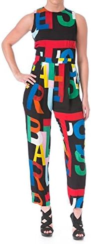 Tata Naka Womens Silk ABC Printed Catsuit Black 6