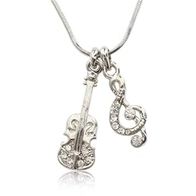 Crystal Music Violin Pendant Necklace Fashion Jewelry
