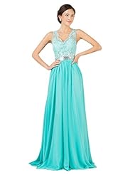 V-neck Sleeveless Lace Beaded Backless Sequined Natural   Waistline Acrylic/Chiffon/Satin Cocktail Floor Length Evening Dress/Homecoming Dress/Bridesmaid Dress/Pageant Dress/Prom Dress/Party Dress/Wed