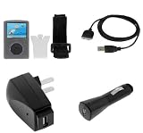 Durable Flexible Soft Smoke Silicone Skin Case with Belt Clip and Armband + USB Car + USB Home Travel Charger + USB Data Cable for Sandisk Sansa Fuze