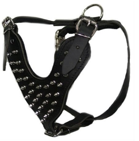 Black Plus-leather Studded / Spiked Dog Harness, Large 17-24