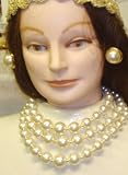 Fresh Water Thee Strand Ivory Pearl Short Chain Necklace and Earrings for Women and Teens