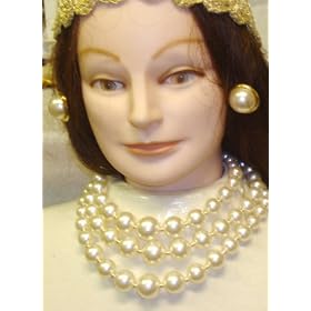 Fresh Water Thee Strand Ivory Pearl Short Chain Necklace and Earrings for Women and Teens