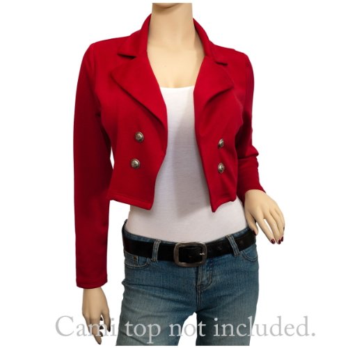 Plus Size Cropped Button Blazer Red