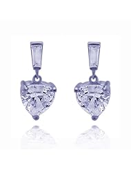 14K White Gold Heart drop Stud Earring with Baguette Stone on Top