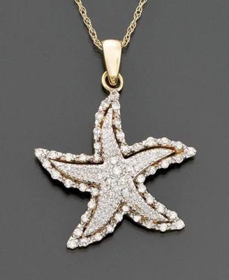 14k Gold Diamond Starfish Pendant