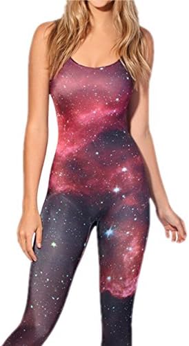 New Women Galaxy Sleeveless Round Collar Leggings Yoga Suit Pants Jumpsuits (XL)