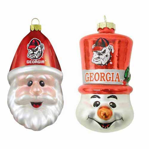 University of Georgia Bulldogs Santa Cap and Top Hat Snowman Ornaments