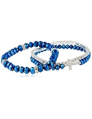 Nine West "Wristful Thinking" Silver-Tone Blue Cross Stackable Stretch Bracelet, 2.6"